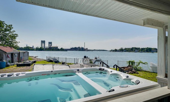 North Weymouth Maison | Weymouth Waterfront Getaway with Swim Spa and Hot Tub