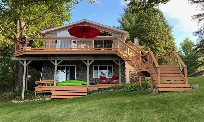Lupton Maison | What a View! Up North MI Ausable Lake Waterfront 4 bedrooms/2 baths Pontoon boat