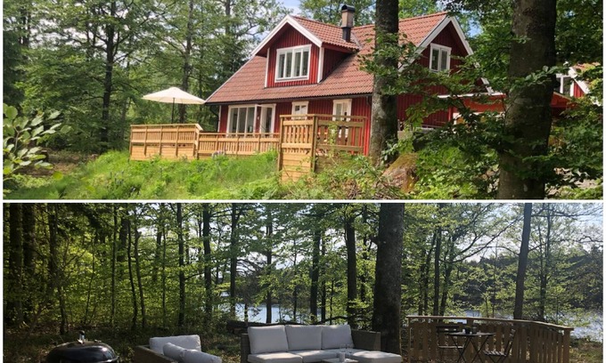 Vittsjo Maison | Wunderschönes Haus am See mit Sauna, Boot und Eigenem Bootssteg