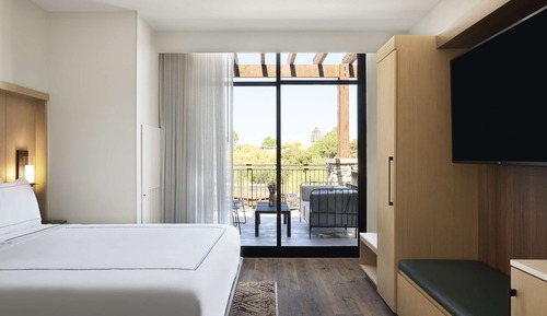 Chambre, 1 très grand lit, accessible aux personnes à mobilité réduite, balcon (Roll-In Shower)