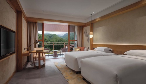 Chambre Standard, 2 lits doubles, accès salon affaires, vue jardin