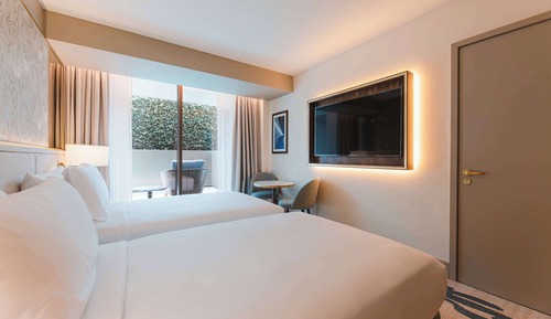 Chambre, 2 lits une place, patio