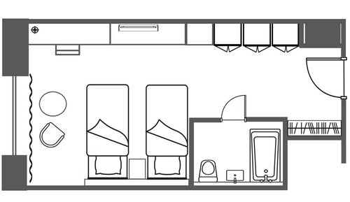 Studio, 2 lits une place