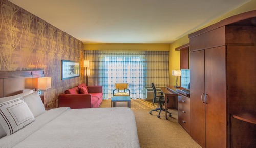 Chambre, 1 très grand lit et 1 canapé-lit, vue ville