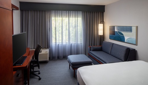 Chambre, 1 très grand lit et 1 canapé-lit, vue ville