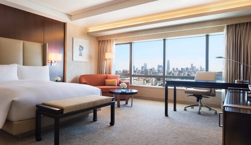 Chambre, 1 très grand lit, vue ville