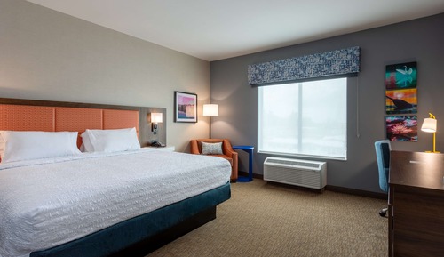 Chambre, 1 très grand lit, réfrigérateur et four à micro-ondes