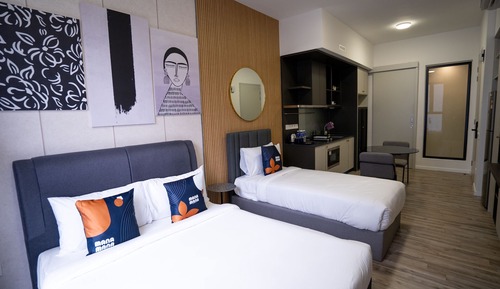 Studio Familial, 1 grand lit, vue ville