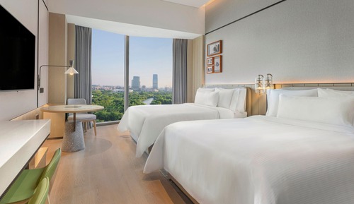 Chambre, 2 lits doubles, vue parc