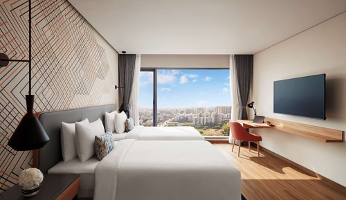Chambre, 2 lits une place, avec vue