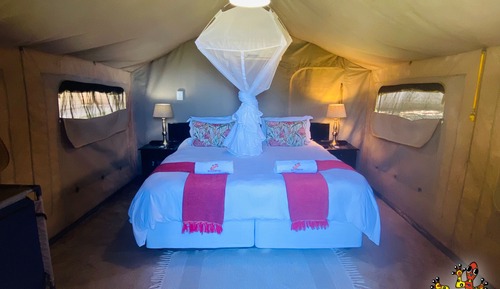 Tente Luxe, salle de bains commune, vue fleuve