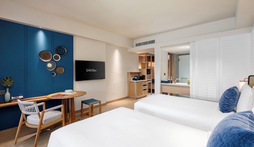 Chambre, 2 lits une place, vue océan