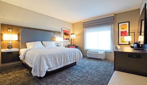 Chambre, 1 très grand lit, réfrigérateur et four à micro-ondes