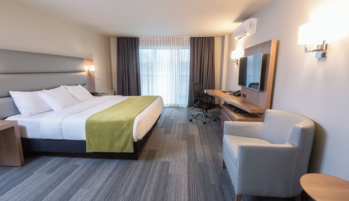 Chambre, 1 très grand lit, accessible aux personnes à mobilité réduite (Refuge Urbain)