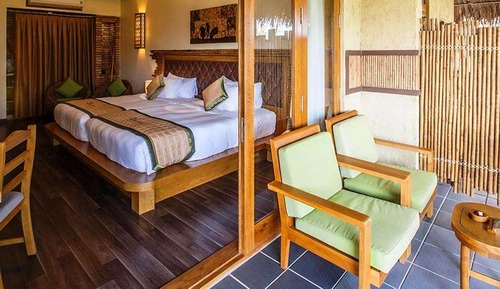 Bungalow, 2 lits une place, vue jardin