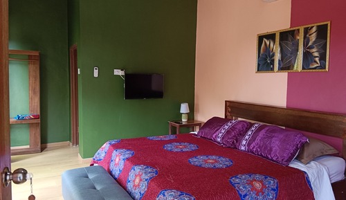 Chambre, 1 très grand lit, vue jardin