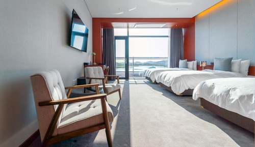 Chambre Triple, 3 lits une place, vue océan