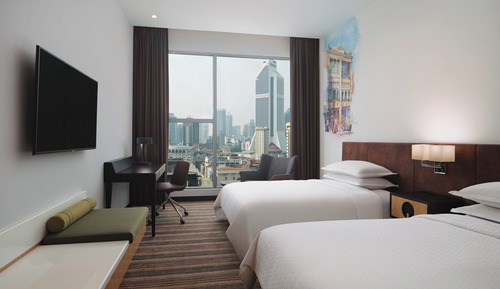 Chambre, 2 lits doubles, vue ville