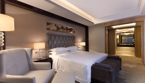 Chambre, 1 très grand lit, vue ville
