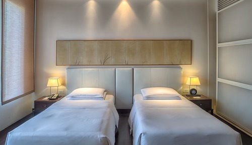 Chambre, 2 lits une place, vue lac