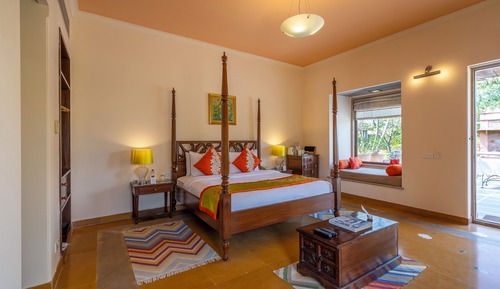 Chambre, patio, vue jardin