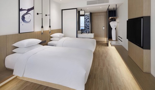 Chambre, 2 lits une place, vue océan