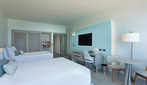 Chambre, 2 lits doubles, vue océan