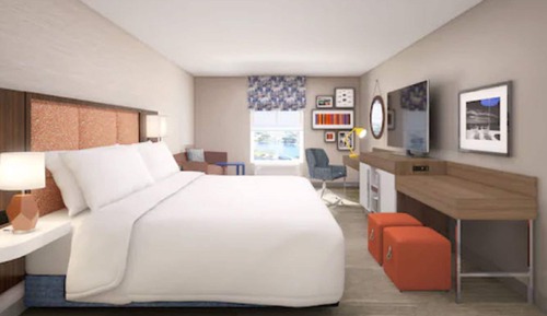 Chambre, 1 très grand lit, accessible aux personnes à mobilité réduite (Hearing)