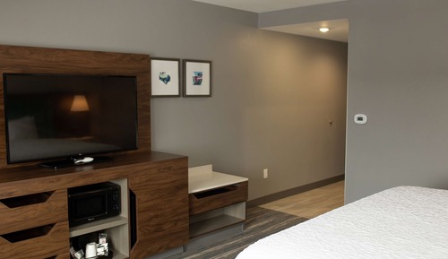 Chambre, 1 très grand lit et 1 canapé-lit, réfrigérateur et four à micro-ondes