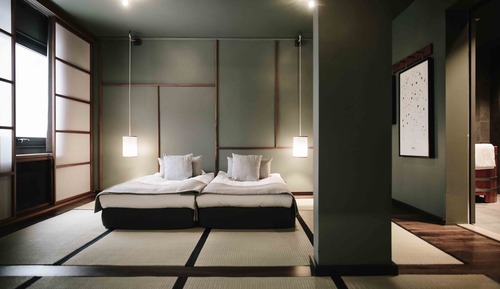 Chambre Supérieure avec lits jumeaux, futon japonais, vue mer