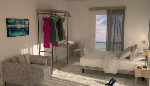 Chambre Double ou avec lits jumeaux, vue partielle sur la mer