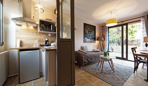 Appartement Confort, plusieurs lits, coin cuisine, vue jardin
