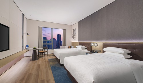 Chambre, 2 lits doubles, vue ville