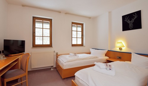 Chambre Standard avec lits jumeaux, 2 lits une place, salle de bains privée, vue colline