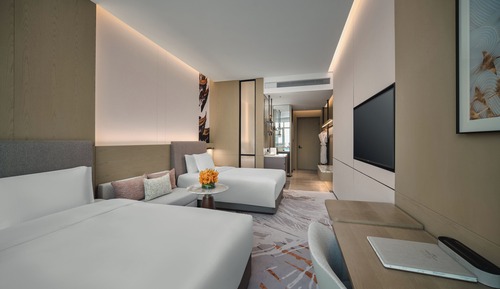 Chambre Standard, 2 lits doubles, accès au salon club, vue jardin