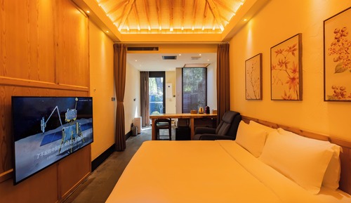 Chambre Double Affaires, 1 grand lit, bain à remous, vue jardin