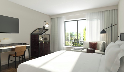 Chambre, 1 très grand lit, vue ville