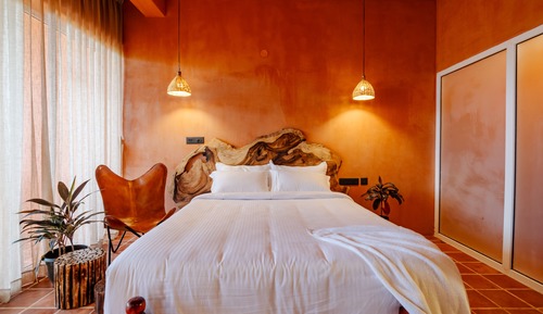 Chambre Design, patio, vue jardin
