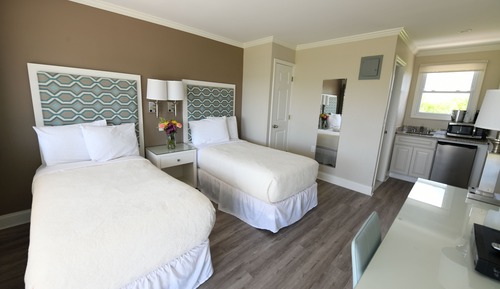 Chambre avec lits jumeaux, 2 lits une place, balcon, vue baie