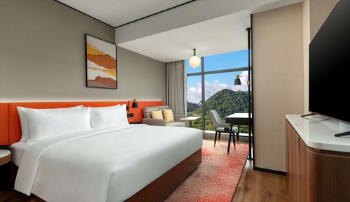 Chambre, 1 très grand lit, vue montagne