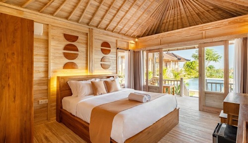 Bungalow, balcon, vue piscine