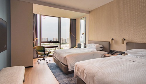 Chambre, 2 lits doubles, vue mer