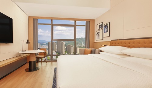 Chambre, 1 très grand lit, vue ville