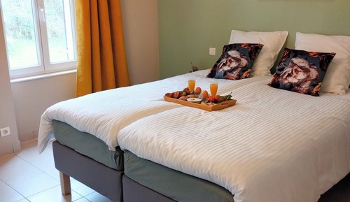 Chambre Double Confort, 1 grand lit, salle de bains attenante, vue montagne
