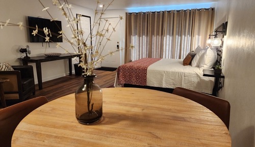 Chambre, 1 très grand lit et 1 canapé-lit, coin cuisine