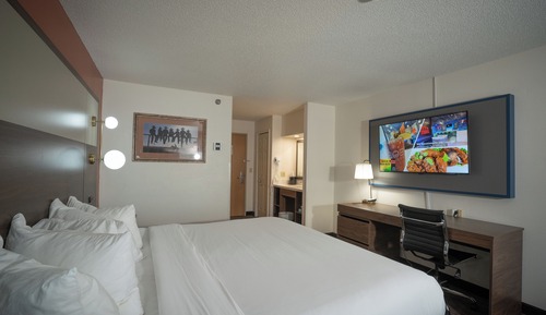 Chambre, 1 très grand lit, accessible aux personnes à mobilité réduite (Mobility, Roll-In Shower)