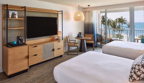 Chambre, 2 grands lits, véranda, vue océan (Lanai)