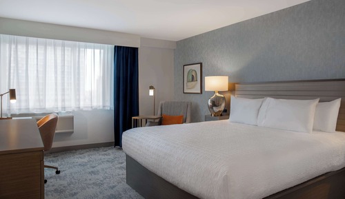 Chambre, 1 très grand lit, réfrigérateur et four à micro-ondes