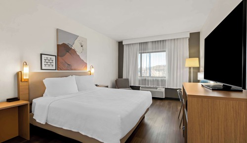 Chambre, 1 très grand lit, accessible aux personnes à mobilité réduite (Roll-In Shower)