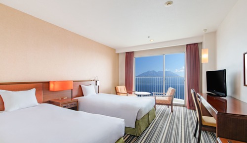 Chambre Standard avec lits jumeaux, fumeurs (Sakurajima View)